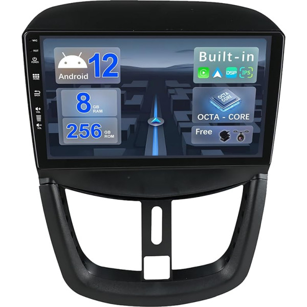 BXLIYER - [8G+256G, 8-core] - Android 12 IPS autoradio Peugeot 207 (2006-2015) - Bezvadu CarPlay/Android Car/DSP - LED kamera un mikrofons - 9 collu 2 DIN - DAB stūres vadības stūres rats Fast Boot 360-CAM