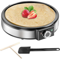 SNAILAR Crepes Maker, Electric Non-Stick Crepe Pan, 1200 W, Continuous Temperature Setting, Diameter of Heating Surface 30 cm, Includes Dough Divider and Spatula, Stainless Steel, Easy to Clean