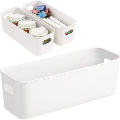 Pack of 3 Boxes Storage, White Rectangle Storage Basket, Kitchen Cabinet Organiser with Handles, Organiser Box for Kitchen, Home, Bathroom, Drawers