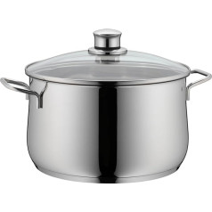 WMF Diadem Plus casserole induction high casserole 24cm high, induction pot 6.5l, glass lid, Cromargan stainless steel polished, uncoated