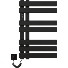 Elektriskais dvieļu radiators 450 x 720 mm, 235 W, ar termostatu, LCD skārienjūtīgais displejs, antracīta krāsā, IP45, ūdensizturīgs, enerģiju taupošs radiators - melns | Kreisā līnija uz leju