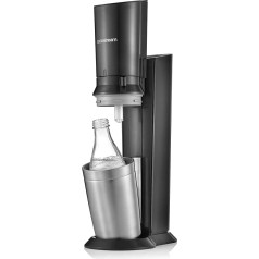 SodaStream Crystal 2.0 ūdens karbonizators dzirkstošajam krāna ūdenim ar trauku mazgājamā mašīnā mazgājamu stikla pudeli dzirkstošajam ūdenim. Komplektā ietilpst 1 stikla karafe 0,6 l bez cilindra; krāsa: titāna, 22 x 11 x 42 cm.