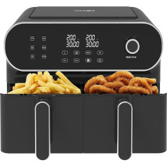 iceagle Hot Air Fryer with Double Chamber, 11 L, XXL Airfryer with 2 Compartments, Dual Zone Hot Air Fryer, 6 Cooking Functions, Touch Screen, Recipe Book, Healthy Meals for a Large Family