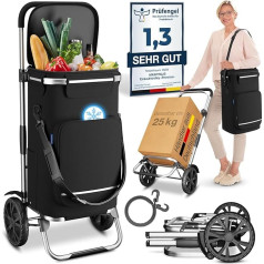 maxVitalis Folding Shopping Trolley with Cooling Compartment, 3-in-1 Trolley, Sack Truck & Shoulder Bag, Shopping Trolley, Shopping Trolley 43L Capacity & Tie Down Strap, Hackenporsche Black