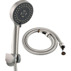 Tecmolog BS144NAF Brushed Nickel Shower Head with 5 Jet Types Plastic Water-Saving Shower Head with Hose and Bracket