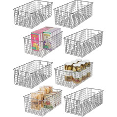 Mdesign Set of 8 All-Purpose Baskets - Deep Metal Wire Storage Basket - Compact Wire Basket with Handles - Universal Mesh Box for Kitchen, Bathroom and Other Rooms