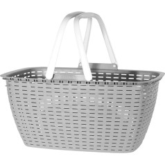 hibuy Gisi Shopping Basket with Folding Handles Sturdy Plastic Basket with Wicker Look 43 x 32 x 22 cm Grey