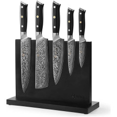 Wakoli Elite Cuisine I 6 detaļu damaskas virtuves nažu komplekts ar magnētisko nažu bloku un 5 damaskas nažiem I Asmeņi no 9-20 cm no damaskas tērauda ar G10 rokturiem I Damaskas nažu komplekts