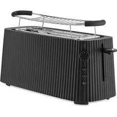 Alessi Plissé MDL15 B - Long Double Compartment Toaster, Thermoplastic Resin, 18/10 Stainless Steel Bun Attachment and Thermoplastic Resin, European Plug 1700 W, Black