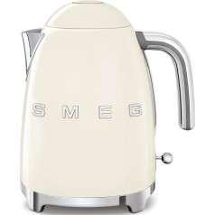 SMEG, KLF03BLEU 1,7 l talpos vandens virimo aparatas, švelniai atsidarantis kanalo dangtelis, apsauginis filtras nuo kalkių iš edelstahlio, automatinis vandens užpylimas esant 100 °C temperatūrai, minkšta geldelė, 2400 W galia, kreminės spalvos