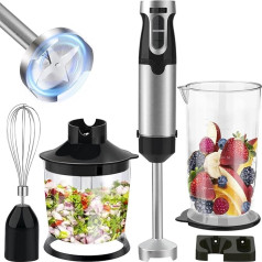 Hand Blender, 1000 W BPA-Free & Dishwasher Safe Accessories, Puree Stick, Electric Whisk, 4-in-1 Hand Blender Set for the Kitchen, Strong Performance Stainless Steel Mixing Base Mixing Cup