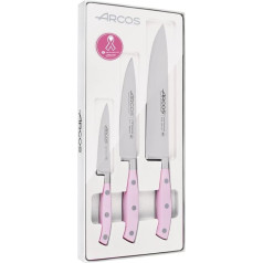 Arcos Serie Riviera Rose - Küchenmesser Set 3 Stück (Schälmesser 100 mm + Kochmesser 150 mm + Kochmesser 200 mm) - Klinge aus Nitrum geschmiedetem Edelstahl - HandGriff Polyoxymethylen (POM) Farbe Ro