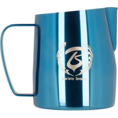 Barista Space pulēta sudraba piena krūze optimal für Latte Art mit präziser Ausgusstülle, leicht und handlich, lietojama Weltmeistern - silverBlue - 450ml