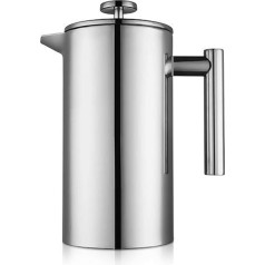 MIULY 1.5L Stainless Steel Double Wall Coffee Press Кофейный пресс - бонус с двумя фильтрами для кофе - 1500ml - Silver