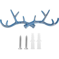 Vintage Antler Hook, Cast Iron Deer Coat Rack with Screws, Wall Hanging Shelf Holder for Home Decor (Blue)