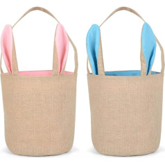 Wishstar Pack of 2 Easter Bunny Bags, Easter Basket with Ears, Easter Bunny Basket Bags, Good for Easter Egg Hunt for Children, Easter Gift (Pink, Blue)