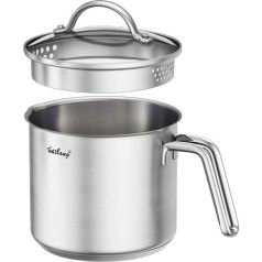 Milk Pot 14 x 12 cm with Lid, Small Milk Pot 1.5 L Stainless Steel Coated and Handle Dishwasher Safe Dishwasher Safe & Oven Safe Inner Scale for Induction