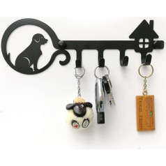 ELFSELF® Key Rack for the Wall - for Animal Lovers and Nature Lovers - Everything Neatly Organised with the Key Board - 4 Hangers Key Rack Black Metal (Dog)