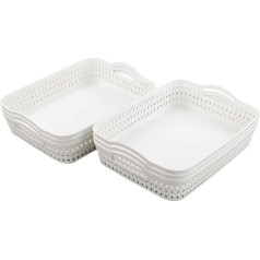 Fosly Plastic Basket, White, Household Basket, Plastic, Pack of 6, Rectangular Basket (Large)