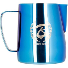 Barista Space pulēta sudraba piena krūze optimal für Latte Art mit präziser Ausgusstülle, leicht und handlich, empfohlen von Weltmeistern - silverBlue - 350ml