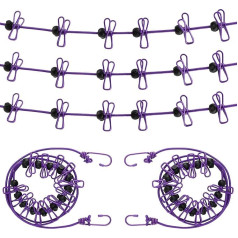 HAKZEON 5 Pack 6ft Retractable Clothesline, Portable Travel Clothesline, Camping Clothesline with 12 Clothespins for Indoor Clothesline, Outdoor Camping Accessories, Purple