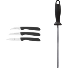 Zwilling 38115001 Dārzeņu nažu komplekts, 3 gabali, plastmasas, melns un asināmais tērauds, hromēts, garums: 23 cm, melns plastmasas rokturis ar cilpu uzkarināšanai