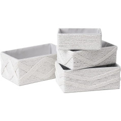 La Jolíe Muse Storage Baskets, Set of 4 - Stackable Woven Baskets Made of Recycled Paper, Storage Boxes for Makeup Cabinets, Bathrooms, Bedrooms, White