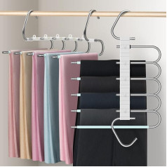 devesanter Trouser Hangers, Space-Saving, Non-Slip, 2 Pack, Multifunctional, Trousers Organiser, Hanger for Jeans, Towels, Scarves, Ties, Storage (Green with 10 Clips)