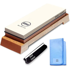 KING Whetstone Starter Set Includes 1000/6000 Grit Combination Whetstone Made in Japan, Knife Angle Holder, B&B Japan Original Wiping Cloth and Sturdy Plastic Base