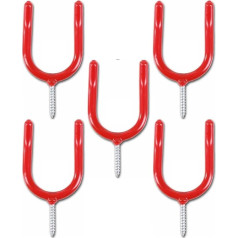 SISI UK® 5 Pack - Heavy Duty Garage Storage Tool Hook Screw for Workshop Garden Shed Garage Shovel Holder Red