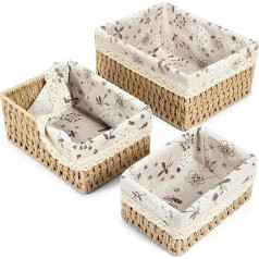 Braided Storage Basket, Set of 3 Baskets, Storage Baskets, Made of Paper Rope, Storage Baskets with Removable Lining, Basket Organiser for Drawers, Kitchen, Bathroom