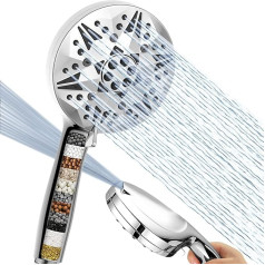 Handheld Shower Head with Filter, Voolan 10 Spray High Pressure Shower Head with Filter for Hard Water, 2 Power Wash for Tubs, Tiles, Walls, Pets Cleaning (Chrome)