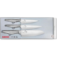 KAI Seki Seki Magoroku Shoso 3 nažu komplekts - universālais nazis 12 cm, universālais nazis 15 cm, Santoku 16,5 cm - 5CR15MoV tērauds 56 (±1) HRC - 18-8 nerūsējošā tērauda rokturis ar dimanta rakstu - Ražots Japānā