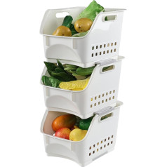 Lesbye Stackable Plastic Storage Basket, White, 3 Tier