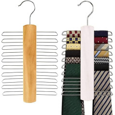 2 gabali kaklasaites pakaramie, koka kaklasaites turētājs, koka pakaramo turētājs, kaklasaites turētājs, 20 āķu jostas turētājs, šalles, jostas, kaklasaites un aksesuāri (2 krāsas, 11,8 x 5,9 collas)