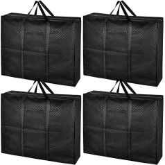 4x140L Extra Large Moving Storage Bags, Heavy Duty Underbed Storage, Laundry Bag with Zipper for Clothes, Duvet, Travel, Camping, Foldable Moving Boxes, Large Strong (Black)