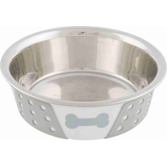 Trixie Animal bowl, metal : Trixie Stainless steel bowl with silicone, 0.4 l|ø 14 cm, white|grey