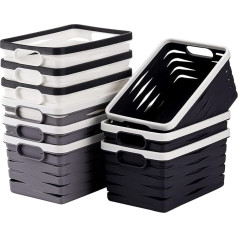 Lyellfe Pack of 9 Plastic Storage Baskets, 22 cm x 15 cm x 11 cm, Sturdy Organiser for Shelves, Small Stackable Basket with Handles for Home, Office, Classroom