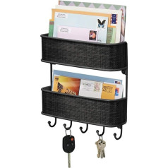 mDesign Letter Tray and Key Rack - Tidy Storage of Keys, Letters, Leaflets in Two Baskets - Entryway Organiser, Key Rack with Shelf - Black