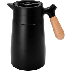 Belle Vous Nerūsējošā tērauda kafijas kanna ar koka rokturi - 1,6 l divstūra krūze dzērieniem - vakuumizolēta termosa flakons - kafijai tējai ūdenim - izolēta krūze melnā krāsā