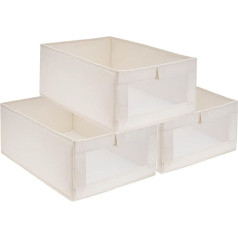 3 Storage Boxes, Cotton and Hemp Organiser Boxes, Extra Large Boxes for Wardrobe, Foldable Organiser, Storage Basket for Cupboard, Shelf, Clothes, Toys (40 x 27 x 18 cm)