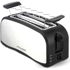 MYWAVE 8436587300622 Toaster Long Slot for Bread and Baked Goods, Stainless Steel, Stainless Steel, Black