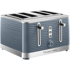 Russell Hobbs Inspire 4-Scheiben-Toaster (Extra breite Schlitze, High-Lift-Funktion, 6 Bräunungsstufen, Gefrier-/Abbrechen-/Aufwärmfunktion mit blauer LED-Beleuchtung, 1800 W, Grau strukturierter Hoc