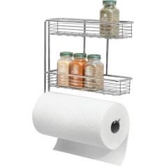 mDesign Kitchen Roll Holder - High Quality Paper Roll Holder with Integrated Metal Spice Rack - Practical Kitchen Aid - Chrome