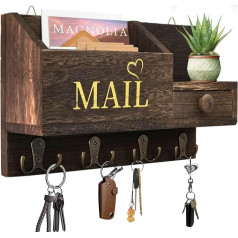 Dhnvcud Key Holder for Wall, Key Rack with Shelf, Wooden Wall Shelf for Key Holder Organiser with Drawer and 8 Key Hooks, Wall Organiser for Entryway, Door, Hallway