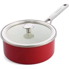 KitchenAid Tērauda serdeņa emaljas panna ar vāku (20 cm/2,4 litri), vācu emalja, piemērota indukcijas plītīm, piemērota lietošanai cepeškrāsnī, var mazgāt trauku mazgājamā mašīnā, Empire Red