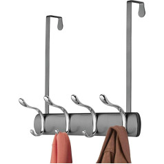 mDesign Practical Door Hook Rack - Hanging Coat Rack with 8 Coat Hooks for Kitchen, Hallway and Bathroom - Hook Rack for Storing Coats, Jackets, Scarves and Towels - Grey/Silver