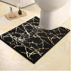 QJHOMO Badematte rutschfest Waschbar Badvorleger, WC Vorleger mit Ausschnitt Schwarz Badezimmerteppich, Gold Deko WC Teppich Luxus Bad Accessoires, weich Mikrofaser saugstark Badteppich 50x50 cm