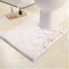 QJHOMO Badematte rutschfest Waschbar Badvorleger, WC Vorleger mit Ausschnitt Weiss Badezimmerteppich, Gold Deko WC Teppich Luxus Bad Accessoires, weich Mikrofaser saugstark Badteppich 50x60 cm