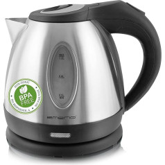 Emerio WK-108079 Stainless Steel Kettle, 1.2 Litres, 1500 Watt, 360° Base Wired, Wireless Kettle, BPA-Free, Covered Heating Element, Auto-Off, Ideal for Home, Camping or Office